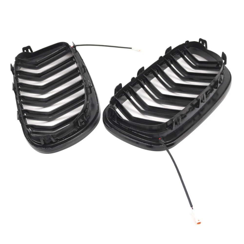 Glossy Black Front Kidney Grille with Light Strip for BMW 5-Series (2010-2016)