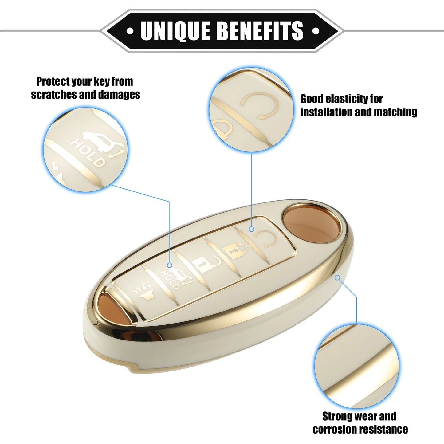 5 Button Remote Key Fob Cover for Infiniti Q30 White (2016 - 2018)