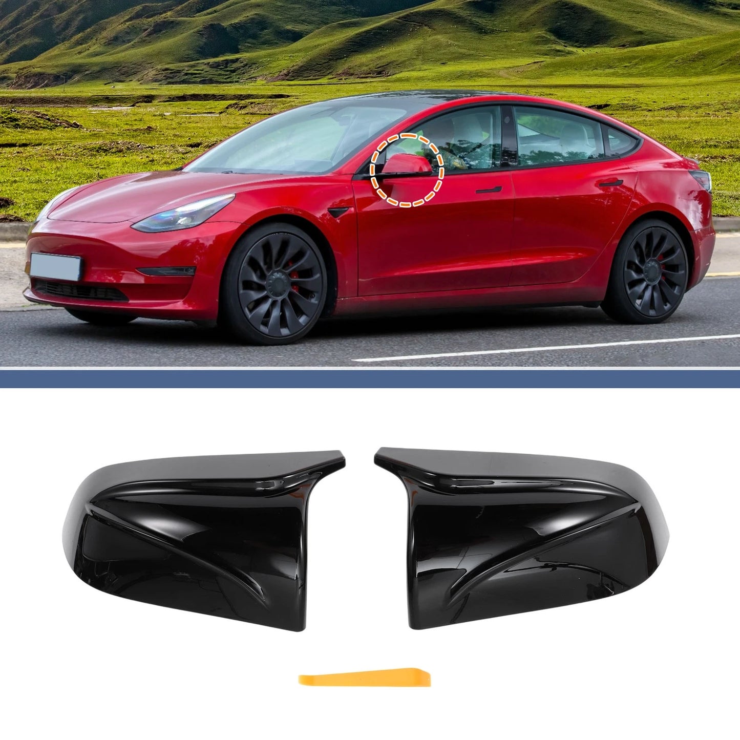 Gloss Black Left Right Mirror Cover Caps for Tesla Model 3 (2018-2024)