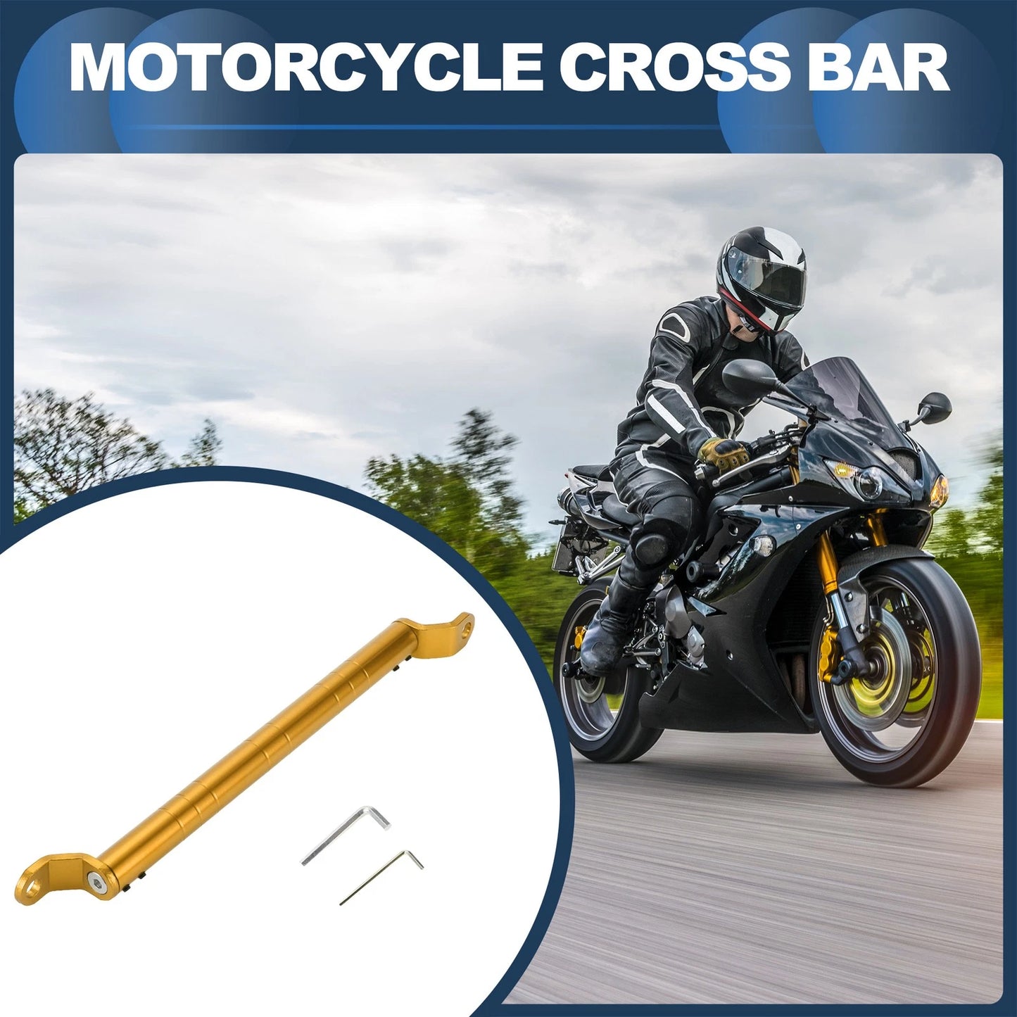 Cross Bar / 34cm / Mirror Mount Handlebar Gold Tone, 1x for Motorcycle