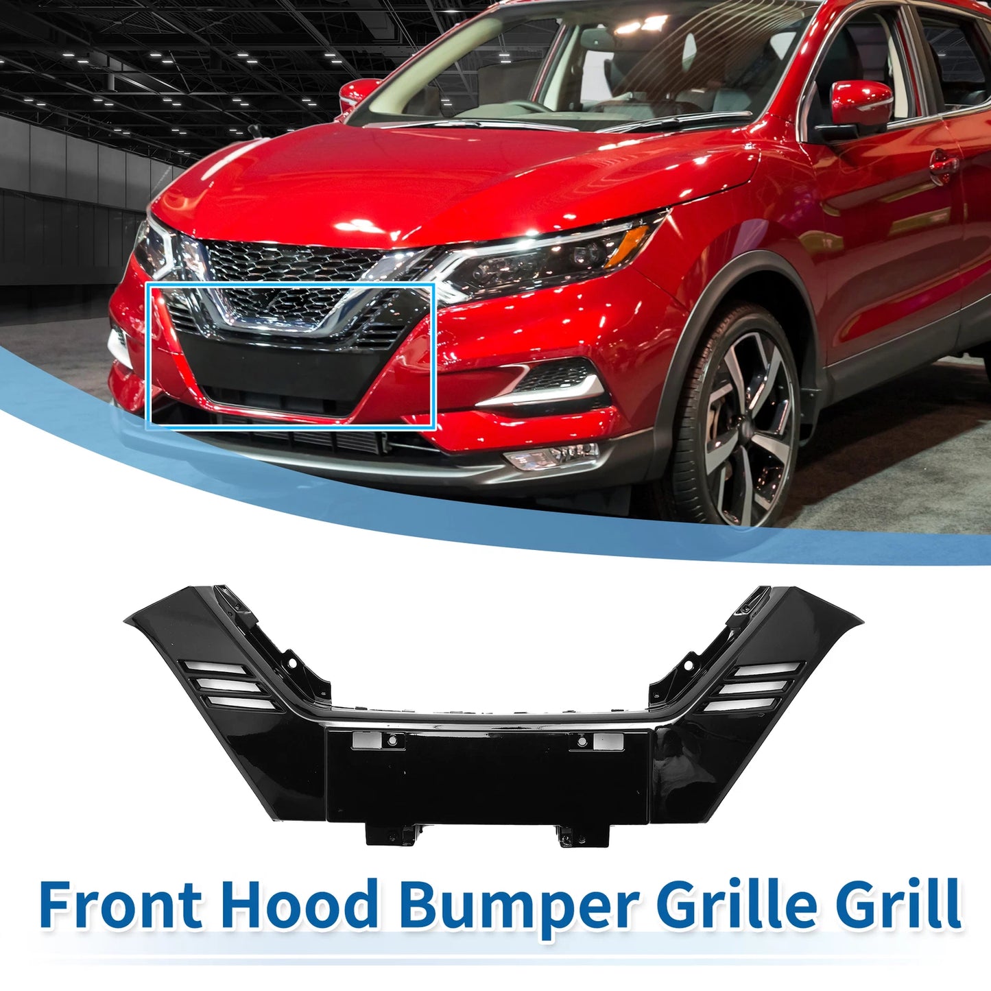 Upper Bumper Grille for Nissan Rogue Sport Chrome Black (2017-2022)