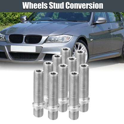 10 x M12x1.5 Car Wheel Studs for BMW (58mm, Silver Tone)