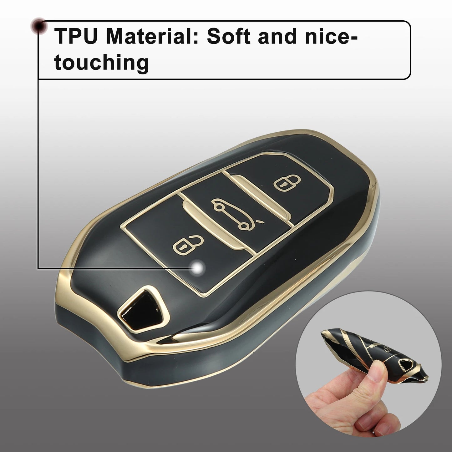 Silicone Key Fob Case Cover for Peugeot 3008 5008 (2017-2020) Black