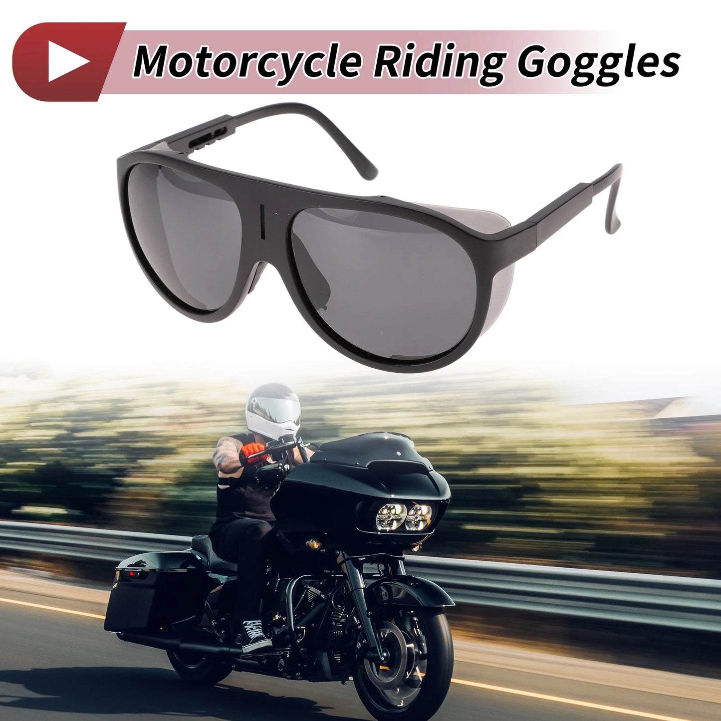 Motorcycle Riding Goggles Deep Gray Lens Black Frame