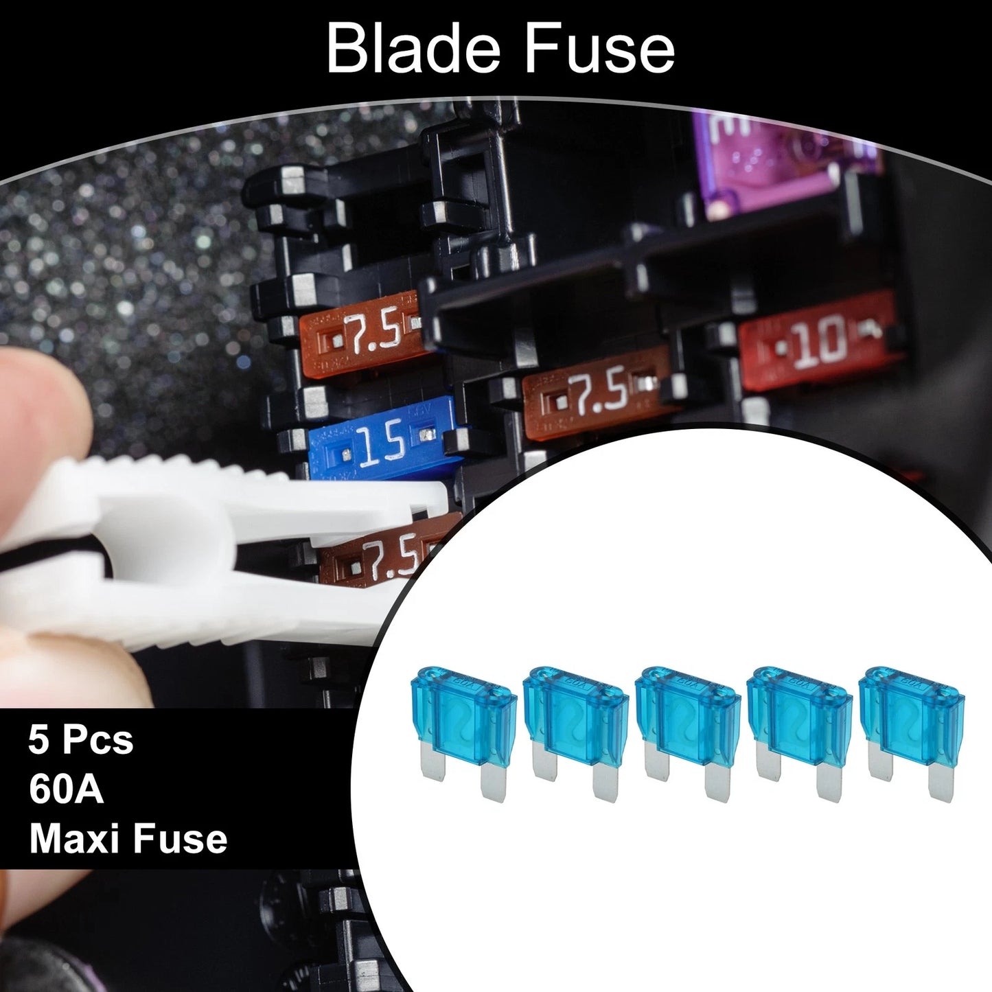 Maxi Fuse 60A Blade Fuse for Car Boat Truck RV Motorcycle Blue 5 Pcs