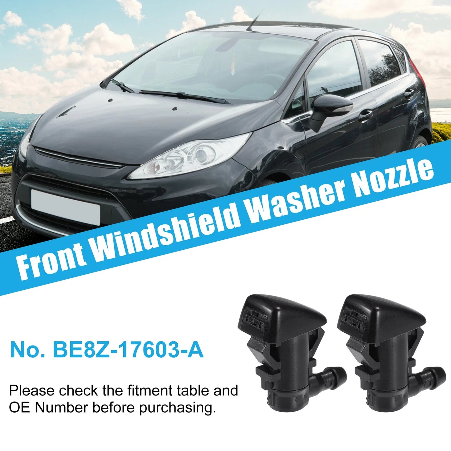 2 x Front Windscreen Washer Nozzles with Gaskets for Ford