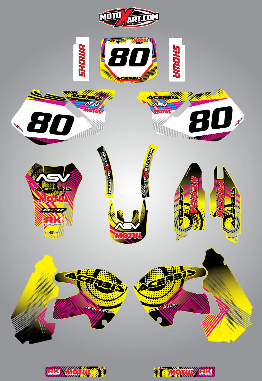 Custom Graphic Kit for Suzuki RM 250 Neon Stickers Decals (1999-2000)
