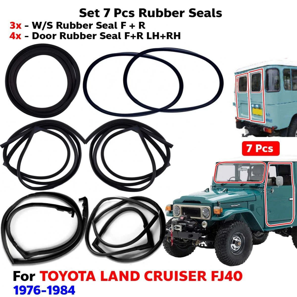 Windshield Rubber F+R Door Rubber Set 7 Fits Toyota Land Cruiser FJ40 76-84 D05