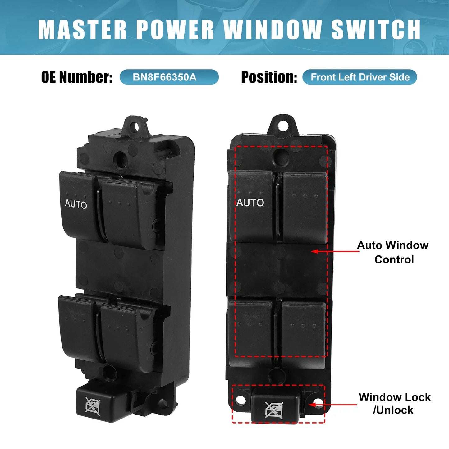 Power Window Master Control Switch Driver Side for Mazda 3 (2004-2009)