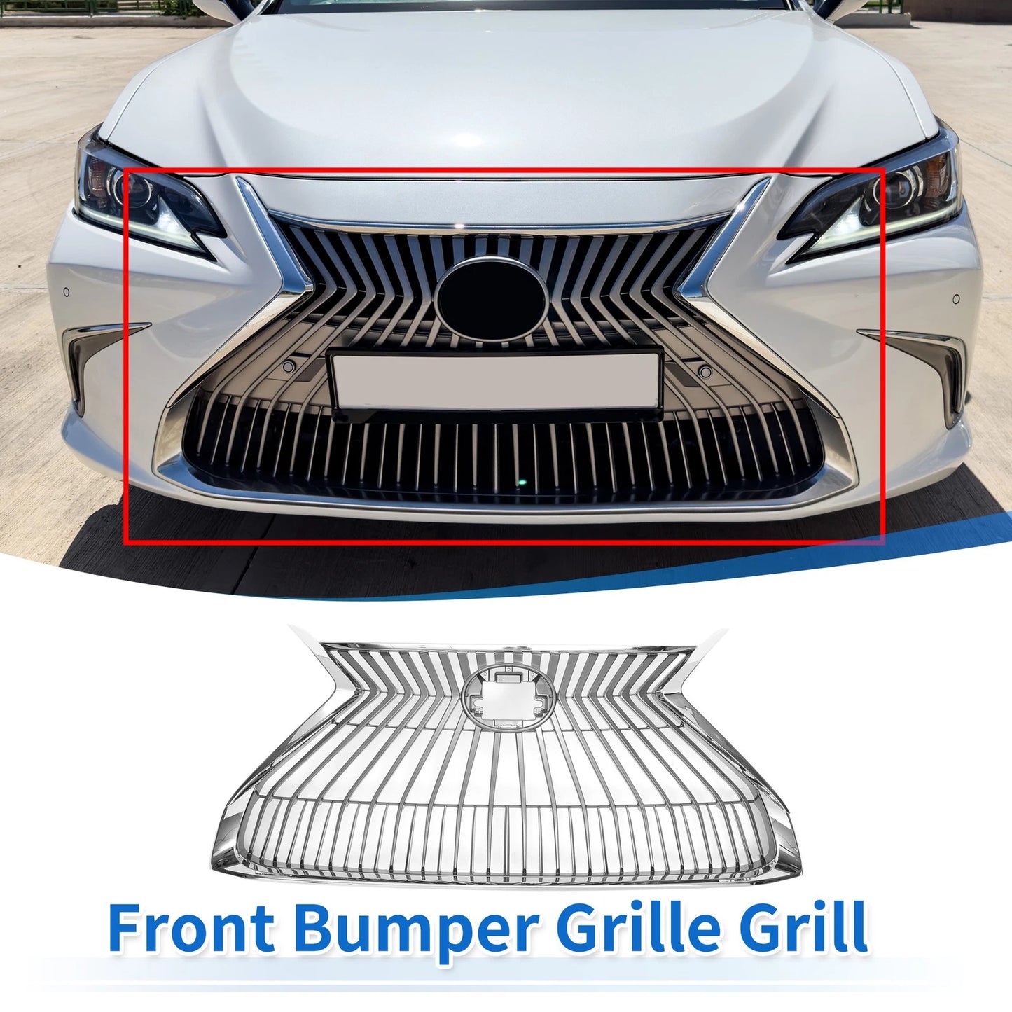 Hood Bumper Grille for Lexus ES350 (2019-2021) Chrome Silver Tone