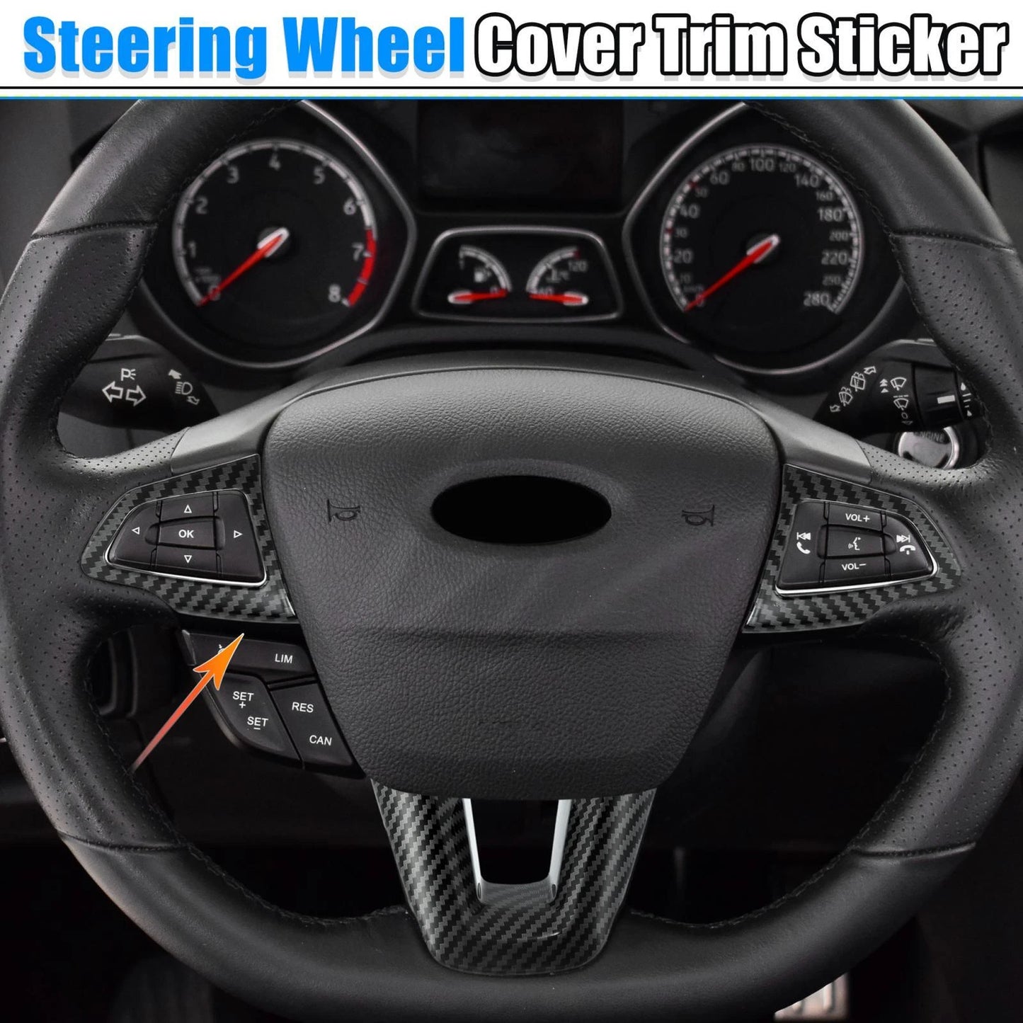 3 x Carbon Fiber Pattern Black Interior Steering Wheel Covers for Ford