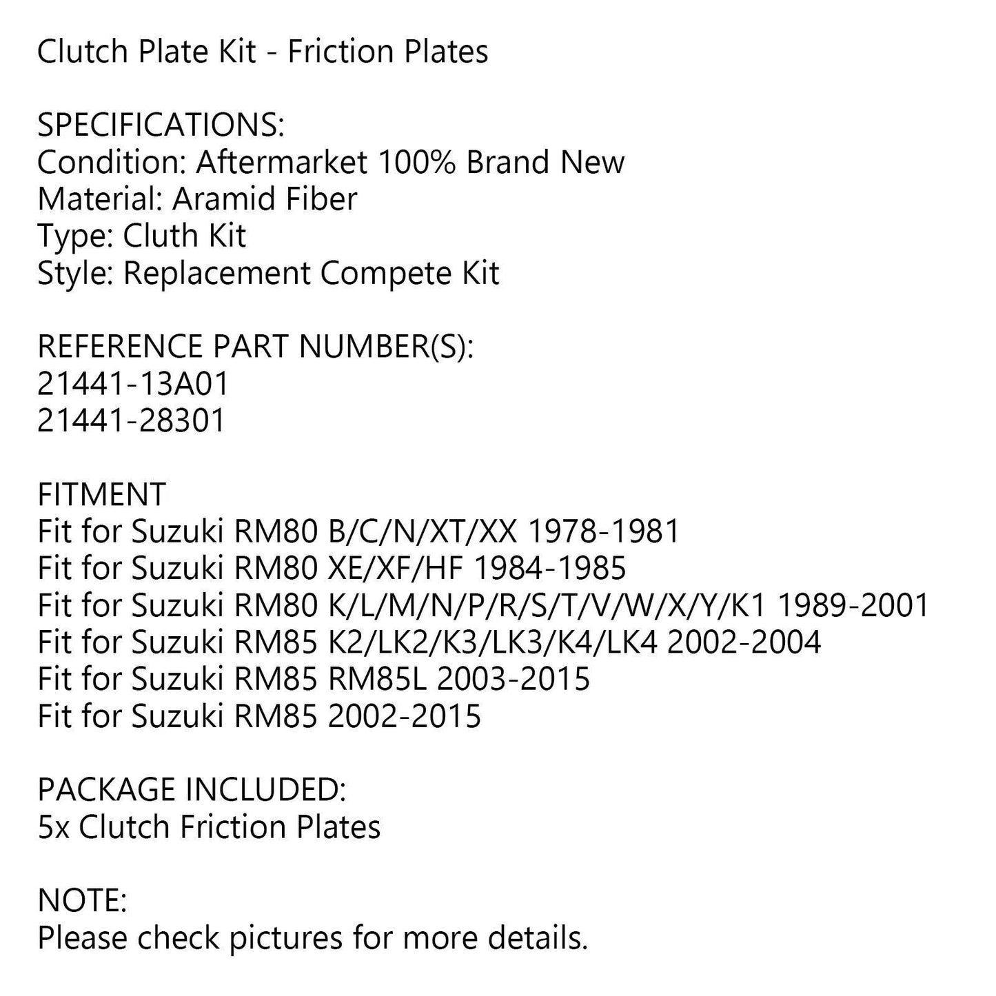 Clutch Kit for Suzuki RM85 RM80 (2002-2015, 1978-1981)