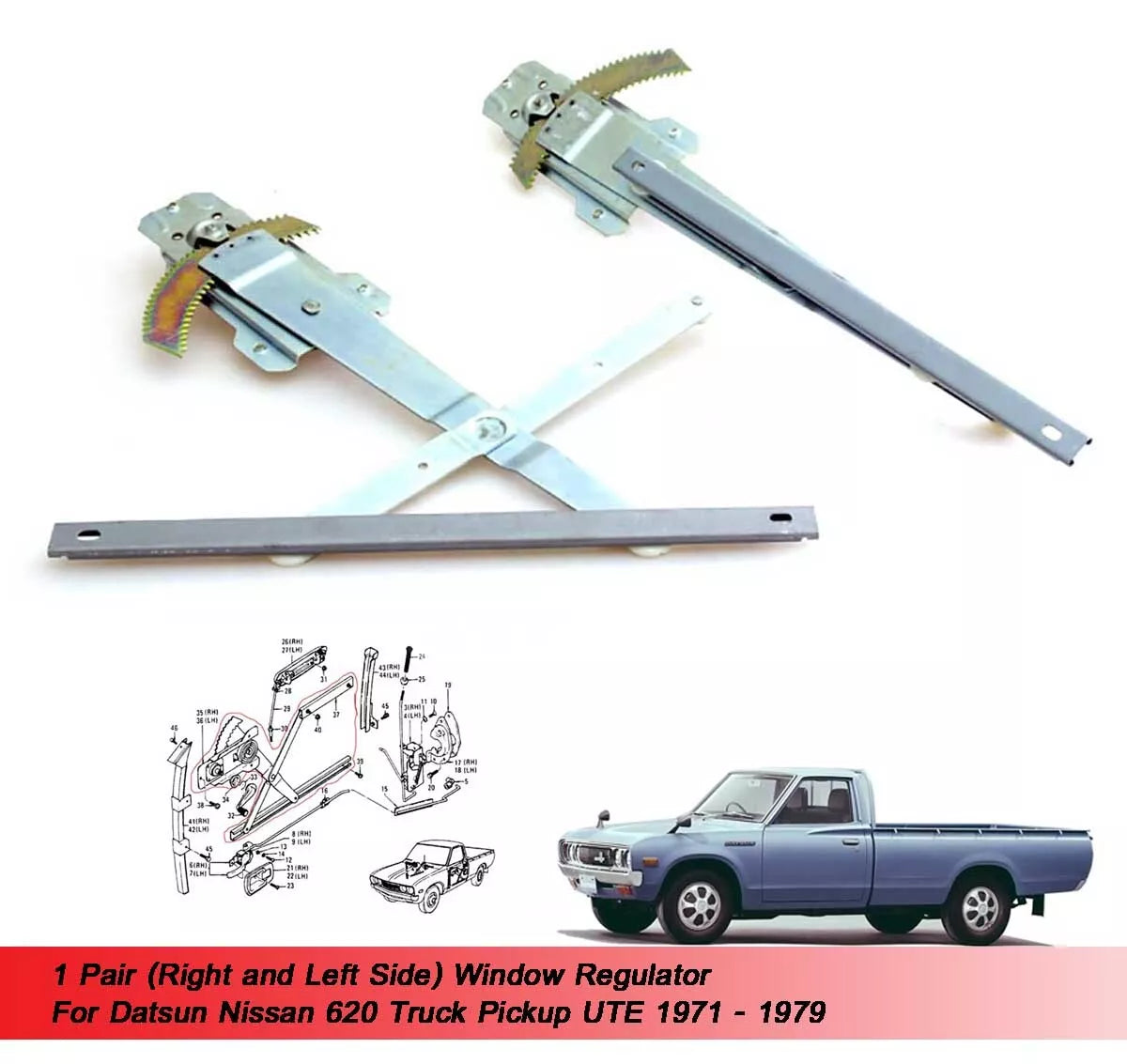2 x Window Regulators for Datsun Nissan 620 (1971-1979)