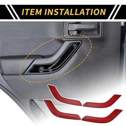 Red Carbon Fiber Front Rear Door Handle Panel Bezel Cover Trims for Jeep