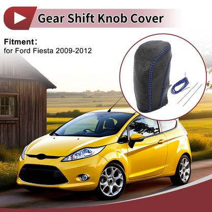Black Blue Faux Leather Gear Shift Knob Cover for Ford Fiesta (2009-2012)