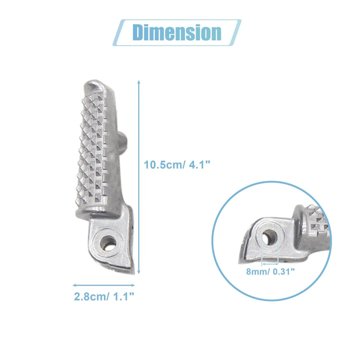 Pair 8mm Aluminium Alloy Motorcycle Footrest Footpeg for Bike Cycling Silver Tone