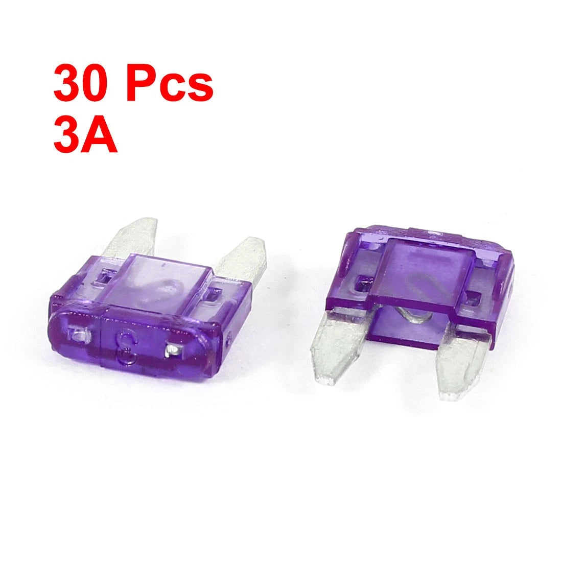 30 Pcs Mini Blade Fuse 3A for Motorcycle Car Auto ATC ATO Purple