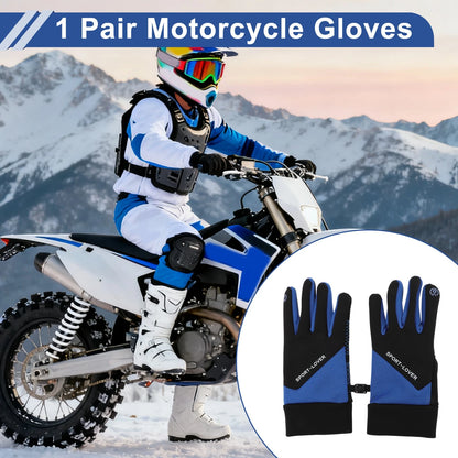Men's Full Finger Outdoor Fleece Cycling Gloves Black Blue for Mountain Biking