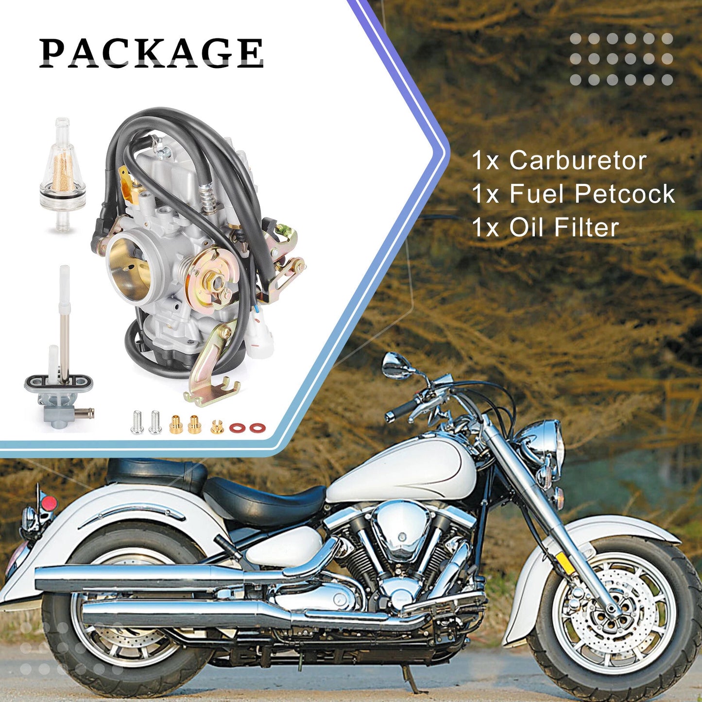 Carburetor Carb & Fuel Pectcock for Yamaha Road Star XV1600 XV1700 (1999–2007)