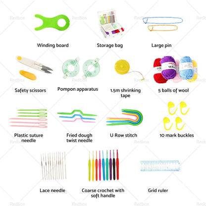 58PCS Crochet Kit with Yarn & Rubber Grips for Beginners