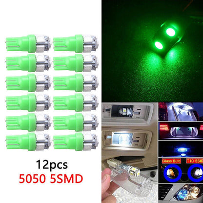 12Pc Green T10 Wedge Canbus 5050 5SMD LED Light Bulbs for Car & Boat