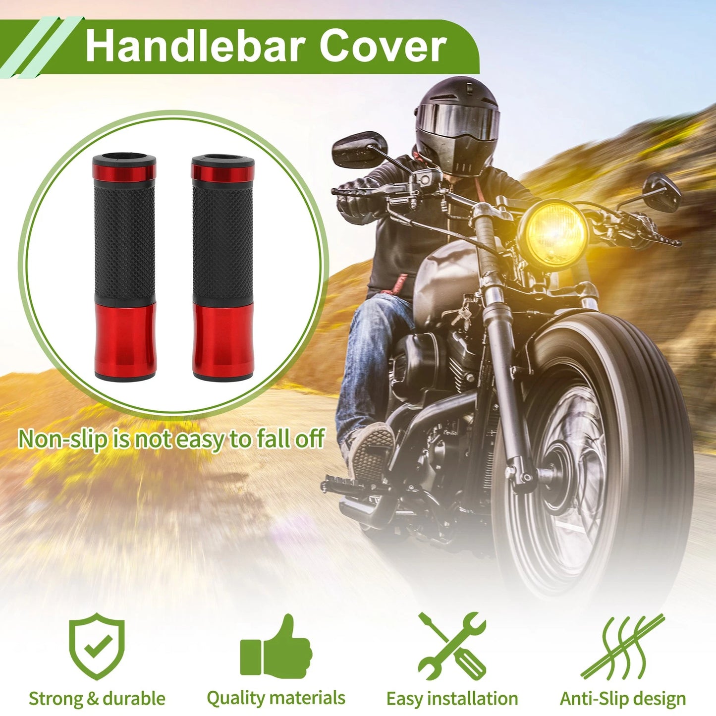 7/8" 22mm Motorcycle Hand Grips Cover Aluminum Alloy Rubber Red for Make Model