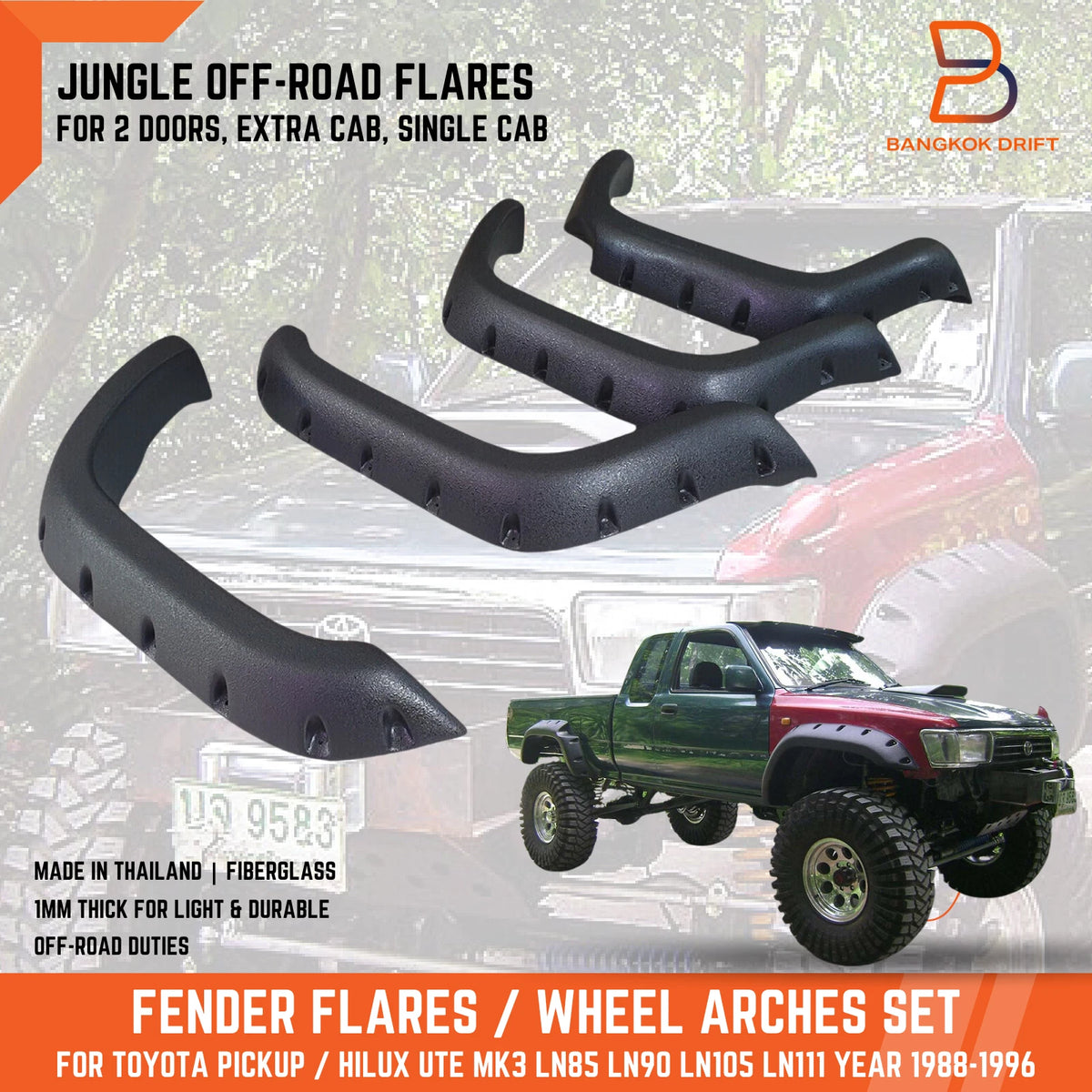 Fender Flares for 2DR Ex-Cab Toyota Hilux Ute (1989-1997)