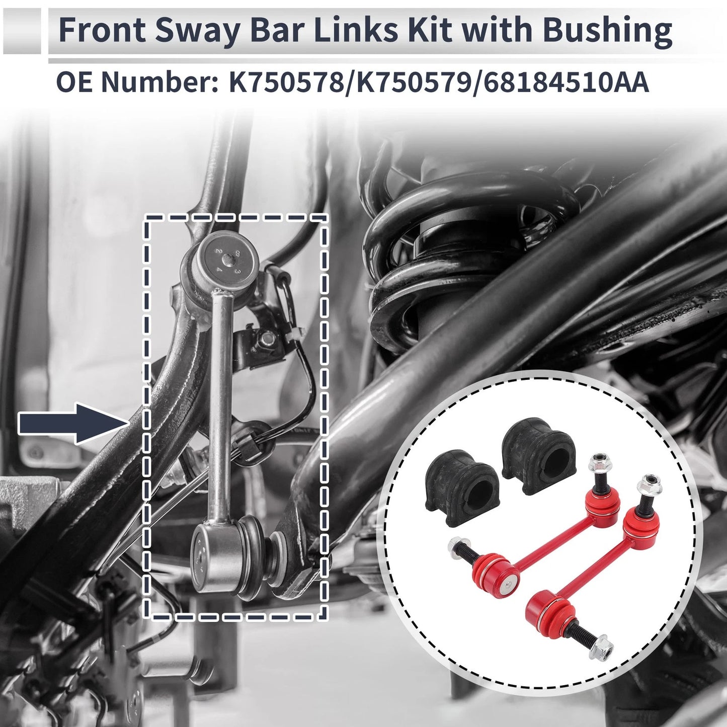 Front Stabilizer Bar Links with 2 x Bushings for Jeep Grand Cherokee (1993-2004)