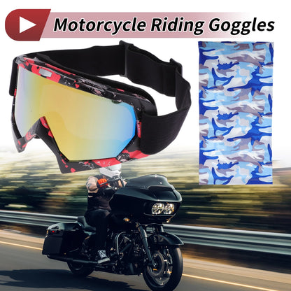 Motorcycle Riding Goggles Colorful Lens Red Black White Frame PC TPU