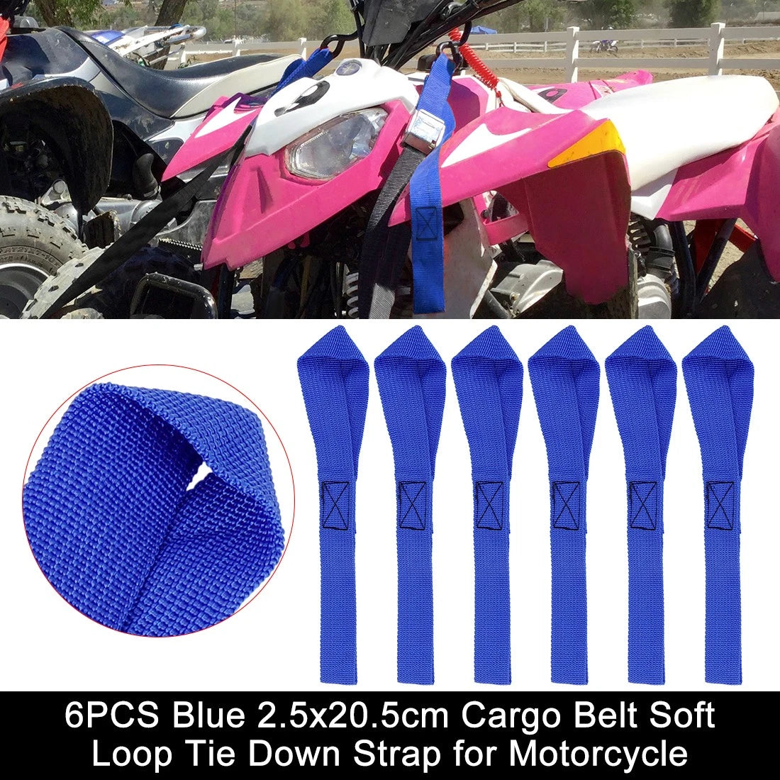 6 x Cargo Belt Loop Tie Down Strap Blue 2.5x20.5cm for Motorcycle