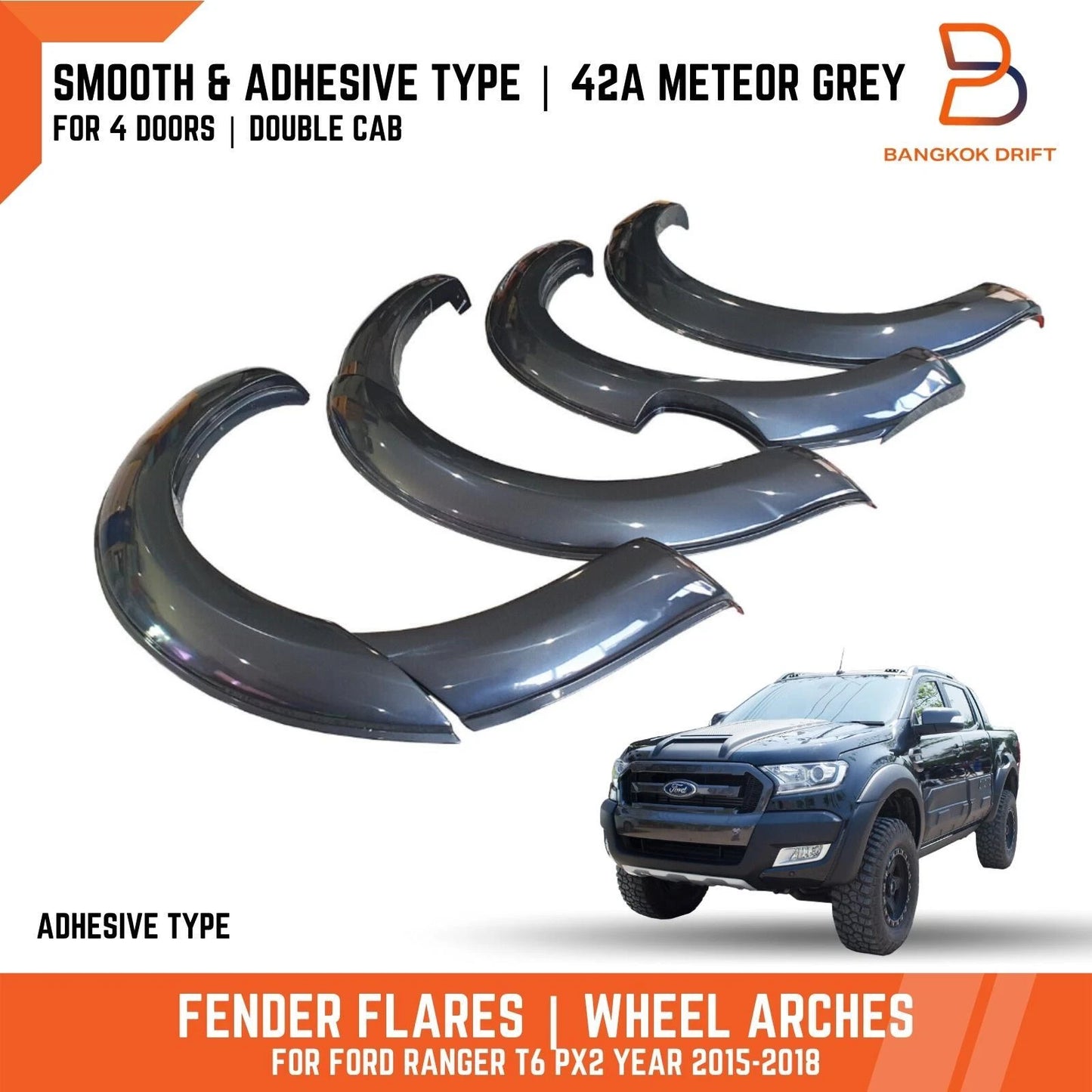 42A Fender Flares for Ford Ranger PX2 Dual Cab 2015-2018