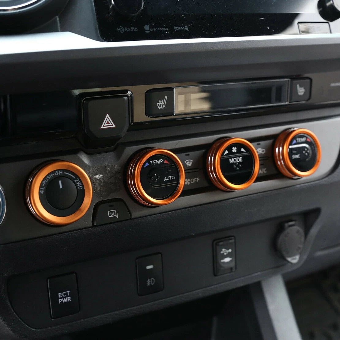 4 x Orange Air Conditioning Heater Button Cover Rings for Toyota Tacoma