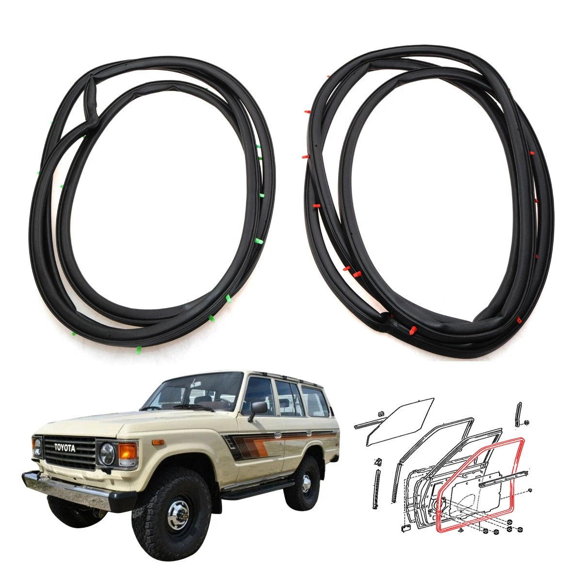 Front Door Weatherstrip Set for Toyota Land Cruiser BJ60 FJ61 FJ62 HJ60 1980-1990