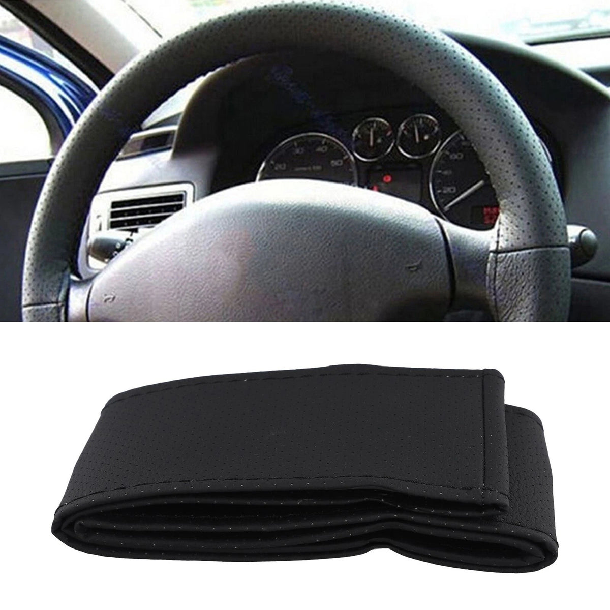 Car Steering Wheel Cover Real Leather Lace-Up Steering Wheel-Protector for AU