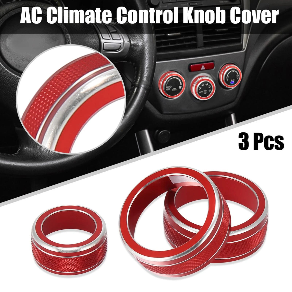 3pcs AC Climate Control Knob Rings for Subaru Forester, Impreza (2008-2023)