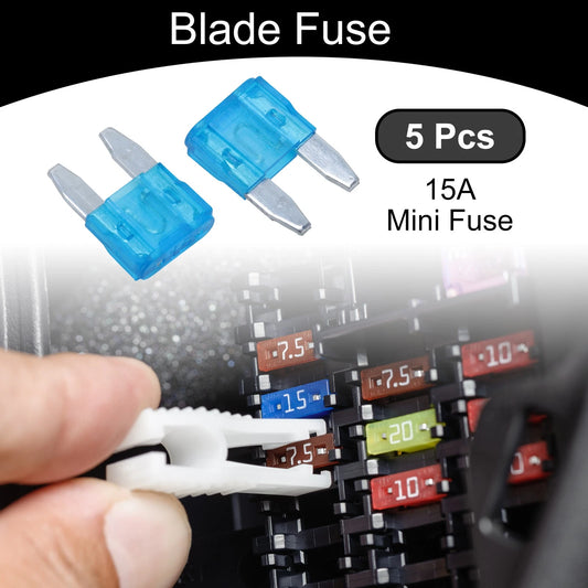 15A Mini Blade Fuse for Car, Boat, Truck, RV, Motorcycle - 5 Pcs