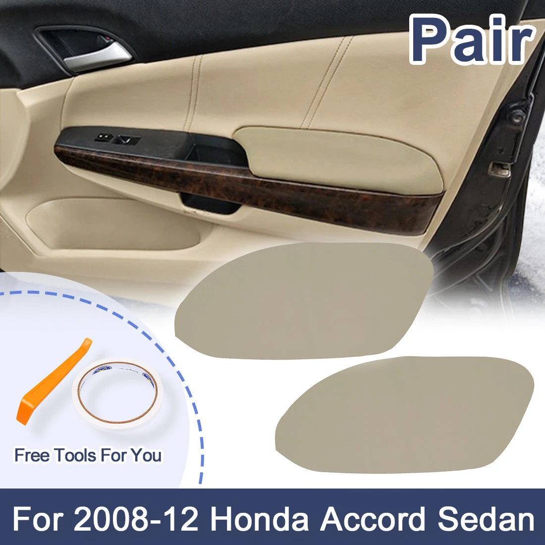 Beige Front Door Armrest Covers  for Honda Accord Sedan (2008-2012)