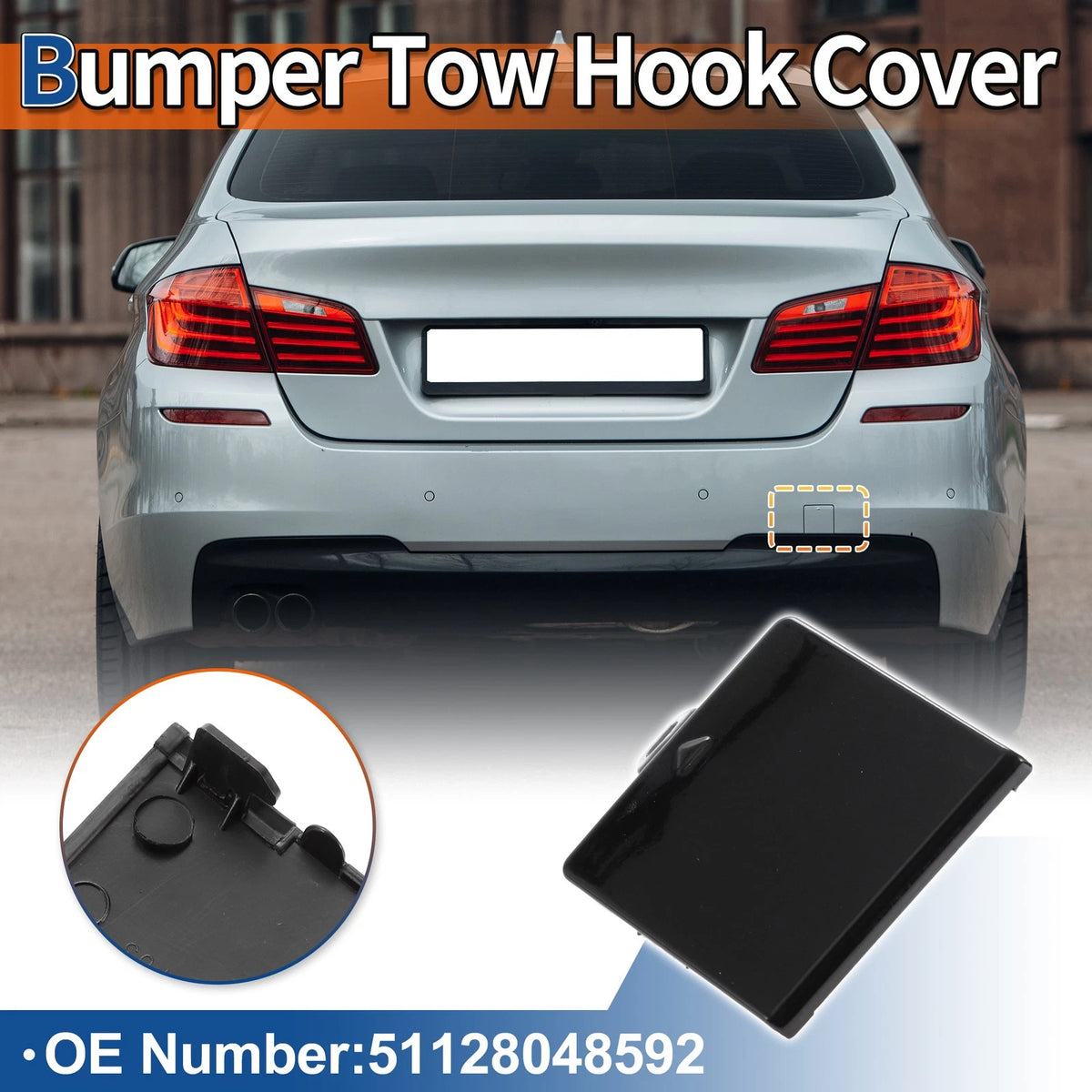 Rear Bumper Tow Hook Cover for BMW 5 Series (2011-2017) Black Sapphire
