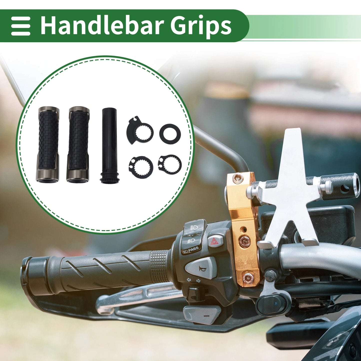 7/8" 22mm Hand Grips Titanium Tone Square for Motorcycle