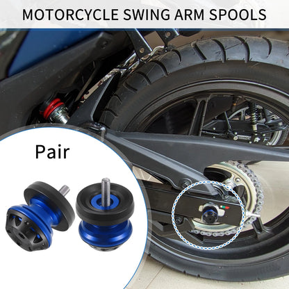 1 Pair Swingarm Spools 6mm M6x1.0 for Motorcycles Aluminum Alloy Blue Black
