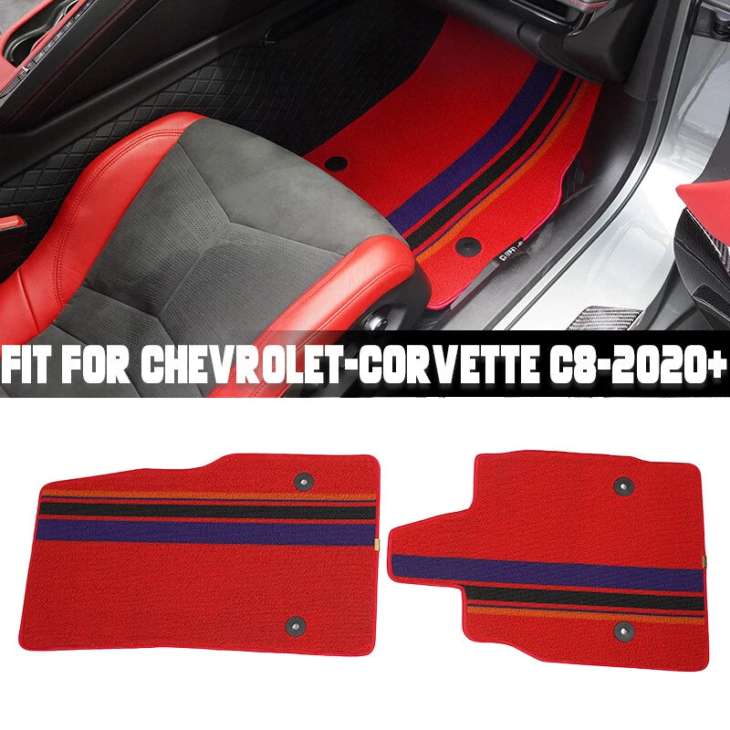 2 x Red Carpet Floor Mats Protection Pad for Corvette C8 Coupe Z06 Z51 (2020-2025)