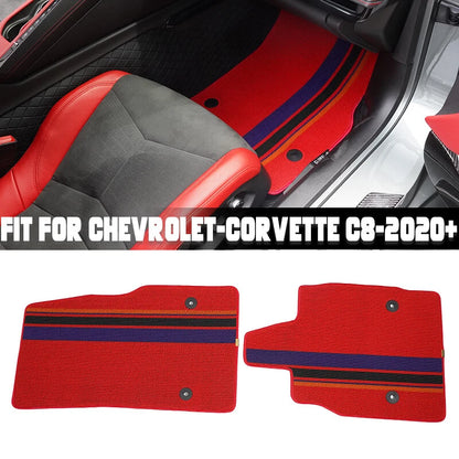 2 x Red Carpet Floor Mats Protection Pad for Corvette C8 Coupe Z06 Z51 (2020-2025)