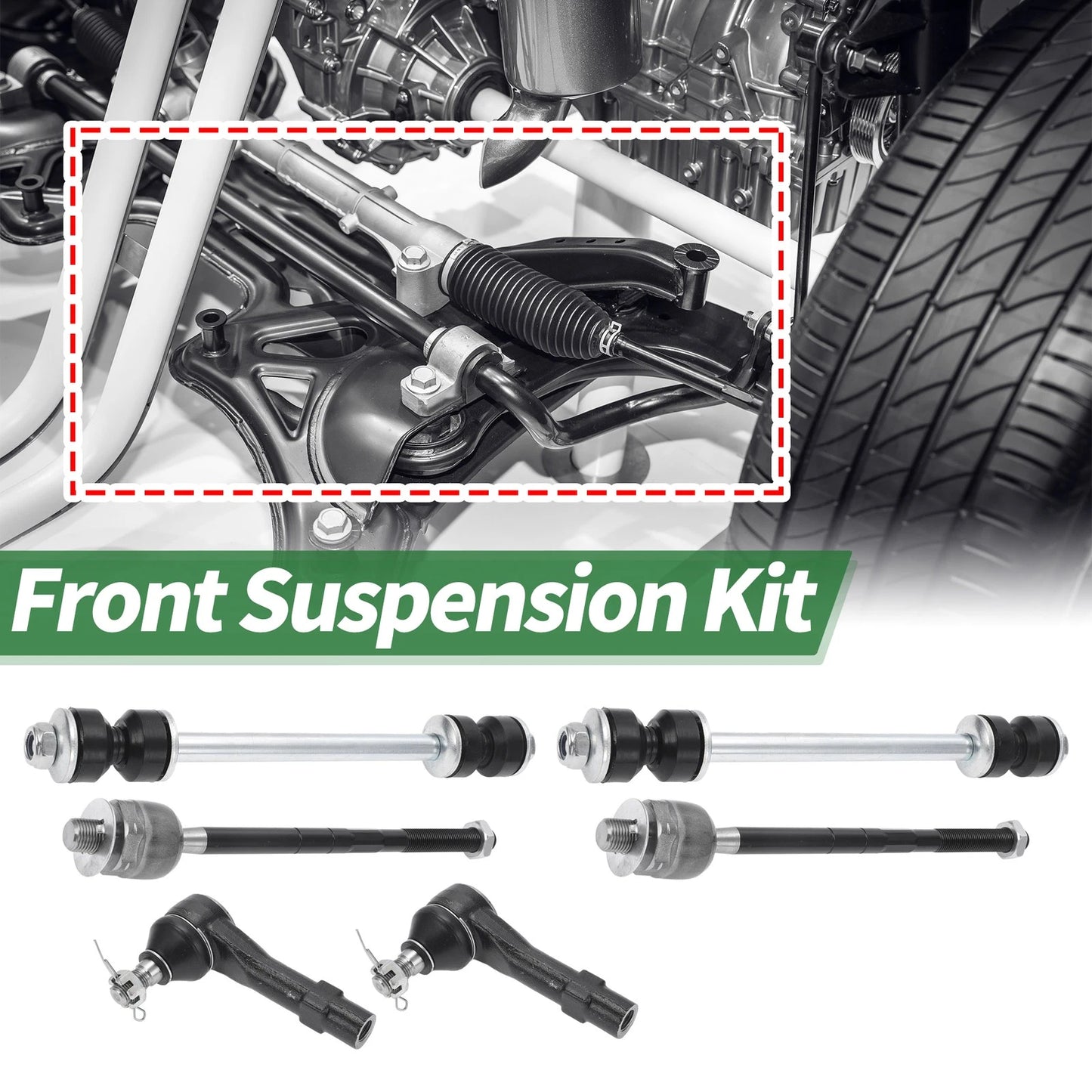 6 x Front Suspension Kit Tie Rod Ends & Sway Bar Link for Ford Explorer (2002-2010)