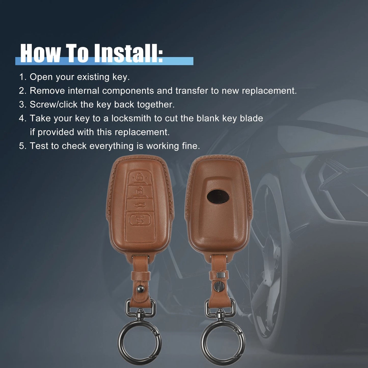 Car Key Fob Cover with Keychain Faux Leather for Toyota RAV4 Highlander (2019-2023)