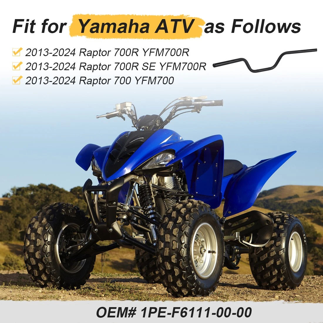 Heavy Duty Black Handlebar for Yamaha Raptor 700 (2013–2024)