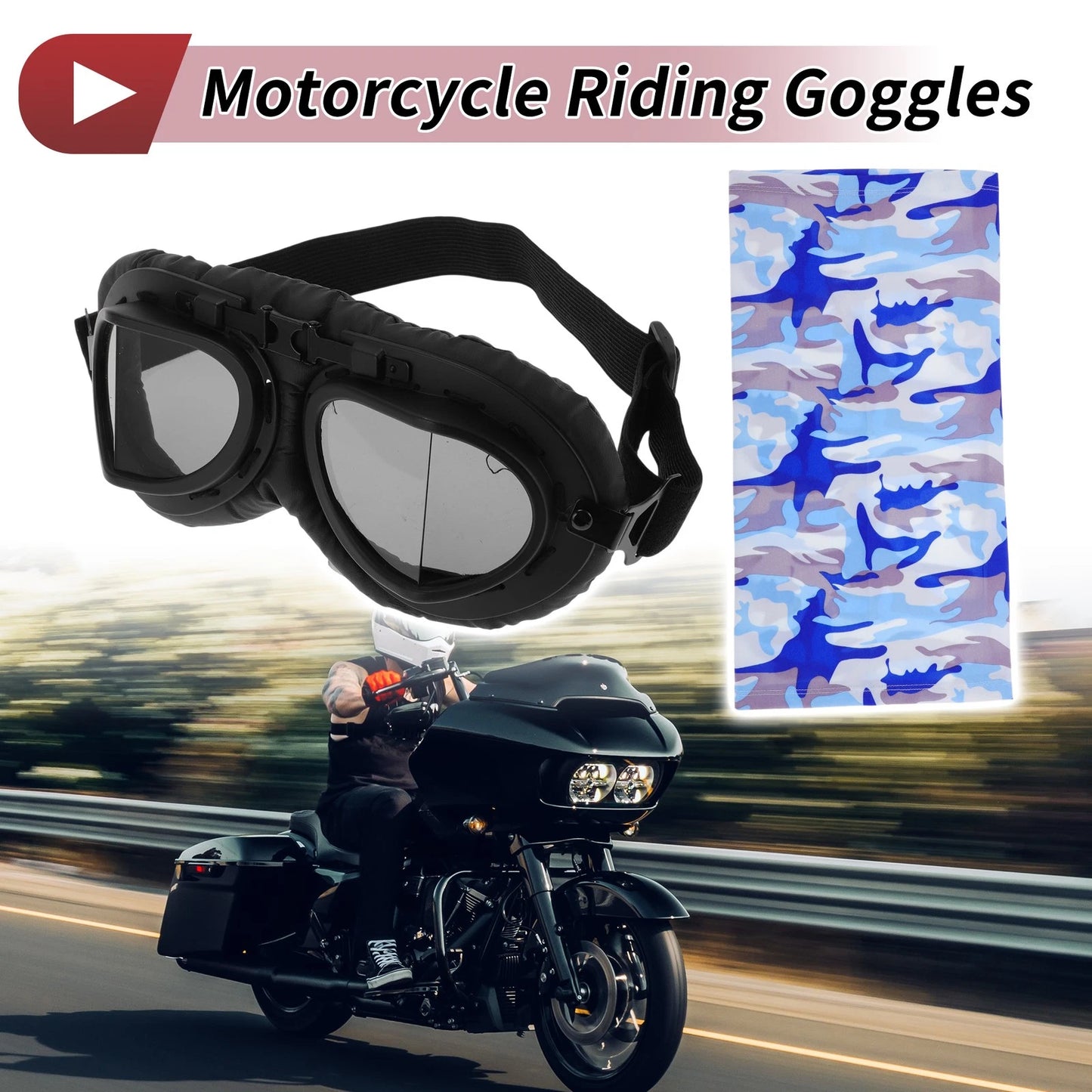 Set Motorcycle Goggles Black Lens Black Frame PC Cycling Sunglasses for Make