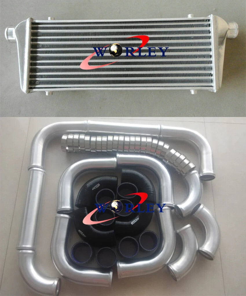 Universal Intercooler 550x230x50mm & 2.25" Aluminum Piping & Black Hose Kit