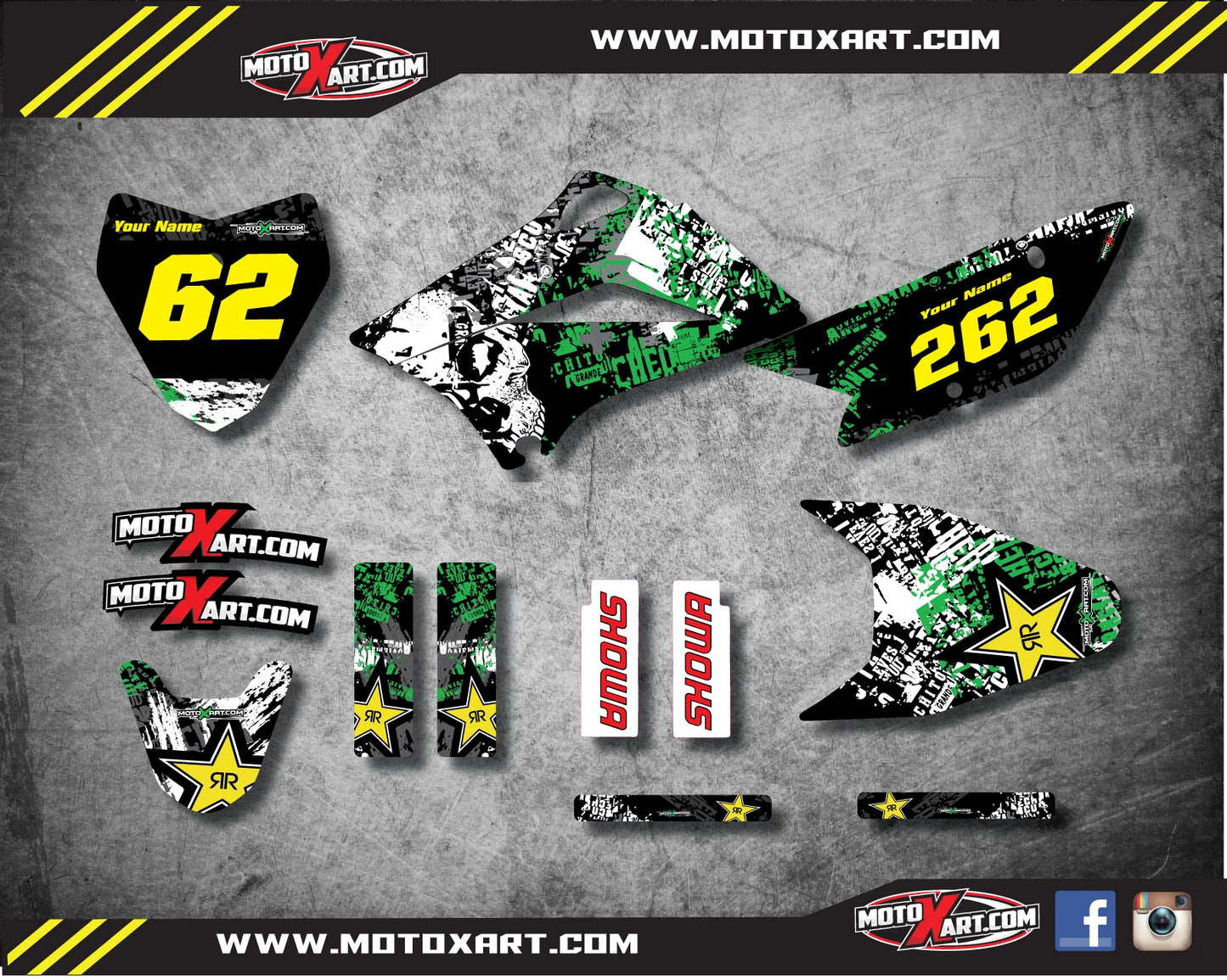Full Custom Graphic Decals for Kawasaki KLX 110 (2010-2023)