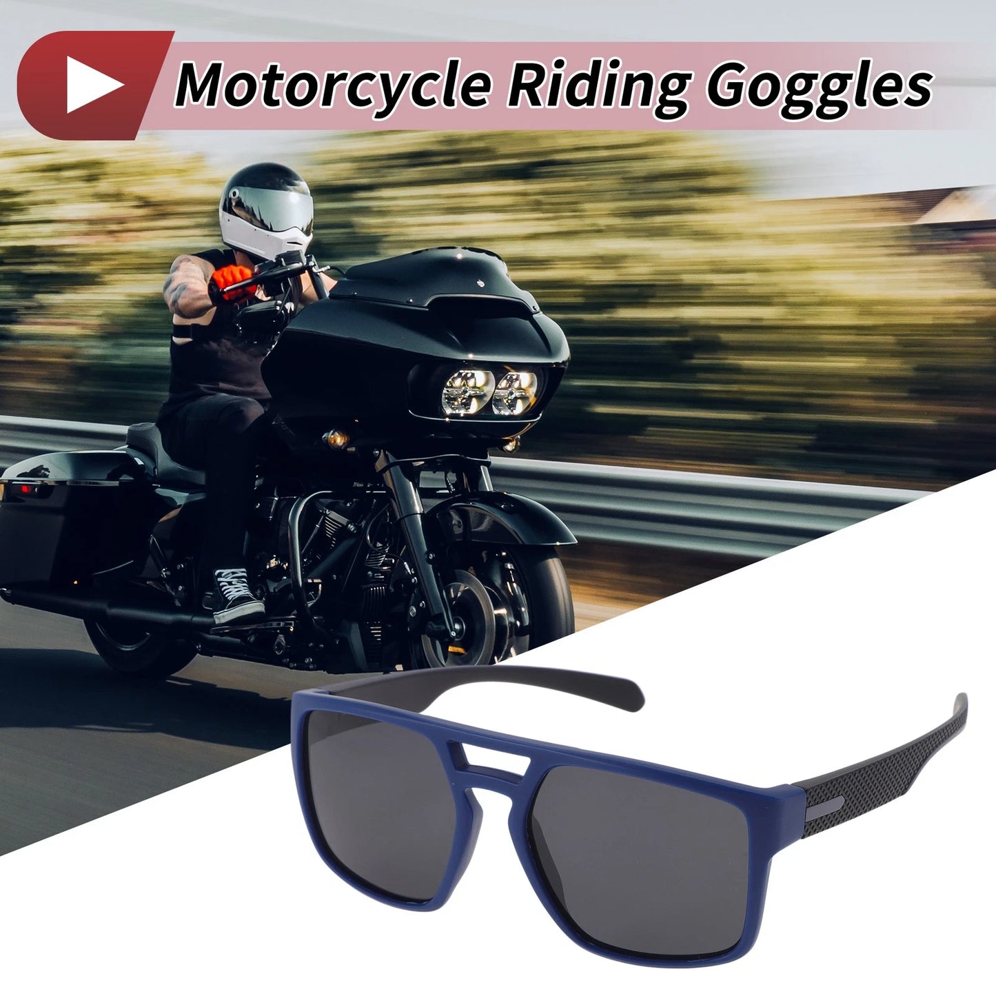 Motorcycle Riding Goggles Black Lens Blue Frame Tri-Acetyl Cellulos for TR