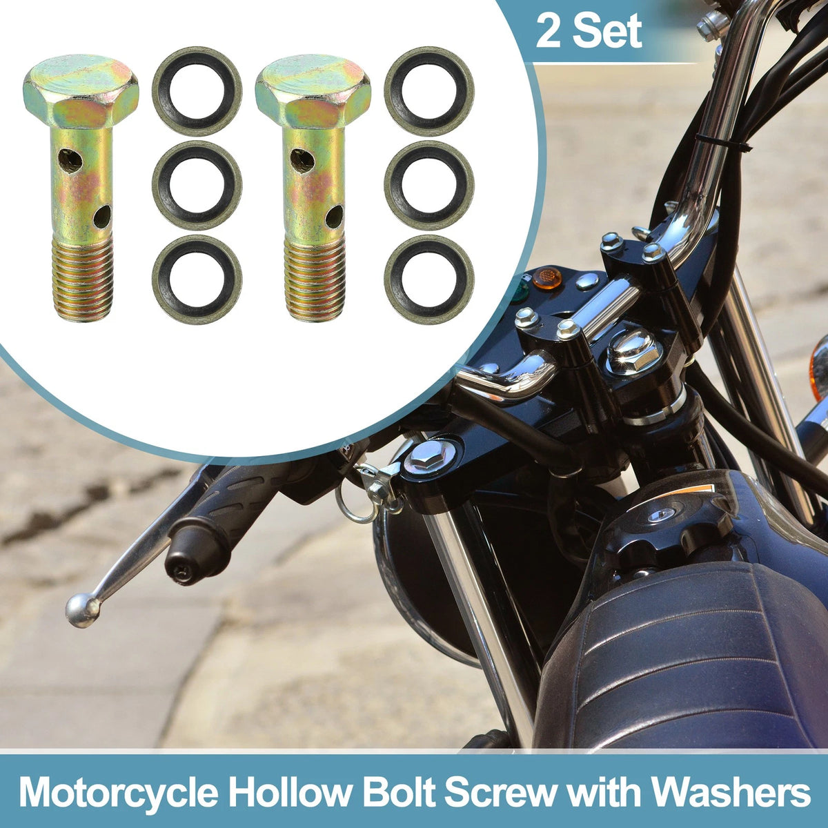2 x Sets M8x1 32mm 4-Hole Hollow Bolt Screws with Washer for Motorcycle